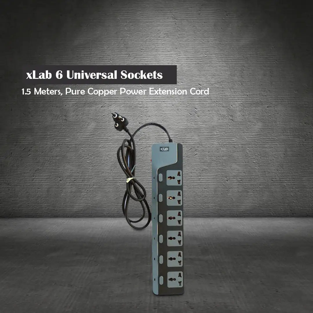 xLab 6 Universal Sockets - 1.5 meters, Pure Copper Power Extension Board with 6 Individual Switches (XEC-660N15)